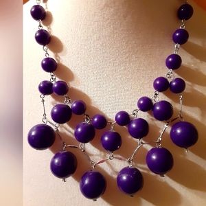 Vintage Large Purple Bead Necklace with two matching bracelets